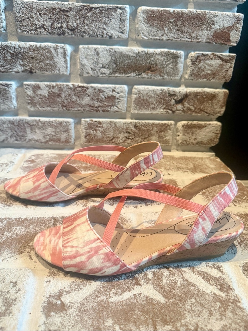 Life Stride Pink Patterned Slingback Wedge Sandals - Women, Size 7.5 W